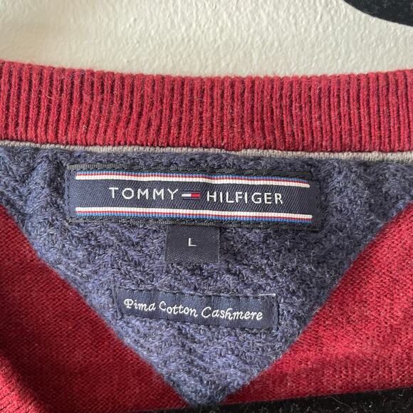 Tommy Hilfiger The Cotton Mix V-Neck Sweater Red Pima Cotton Cashmere Blend S L - Picture 2 of 7